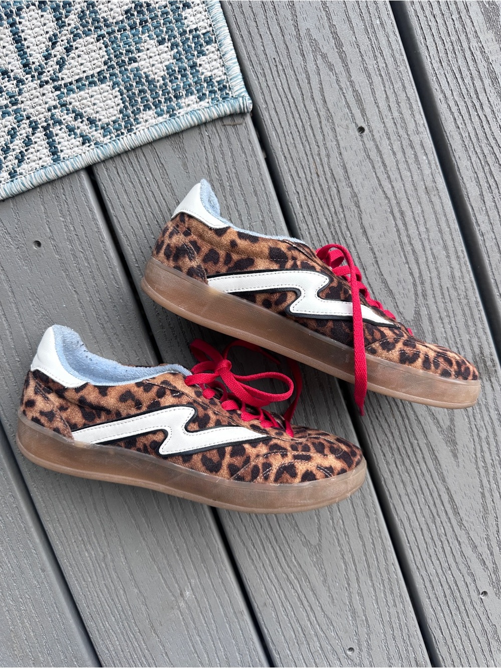 Leopard Print Low-Top Sneakers with Red Laces